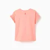 Cotton T-shirt with ruffled sleeves for girls, light coral