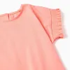 Cotton T-shirt with ruffled sleeves for girls, light coral