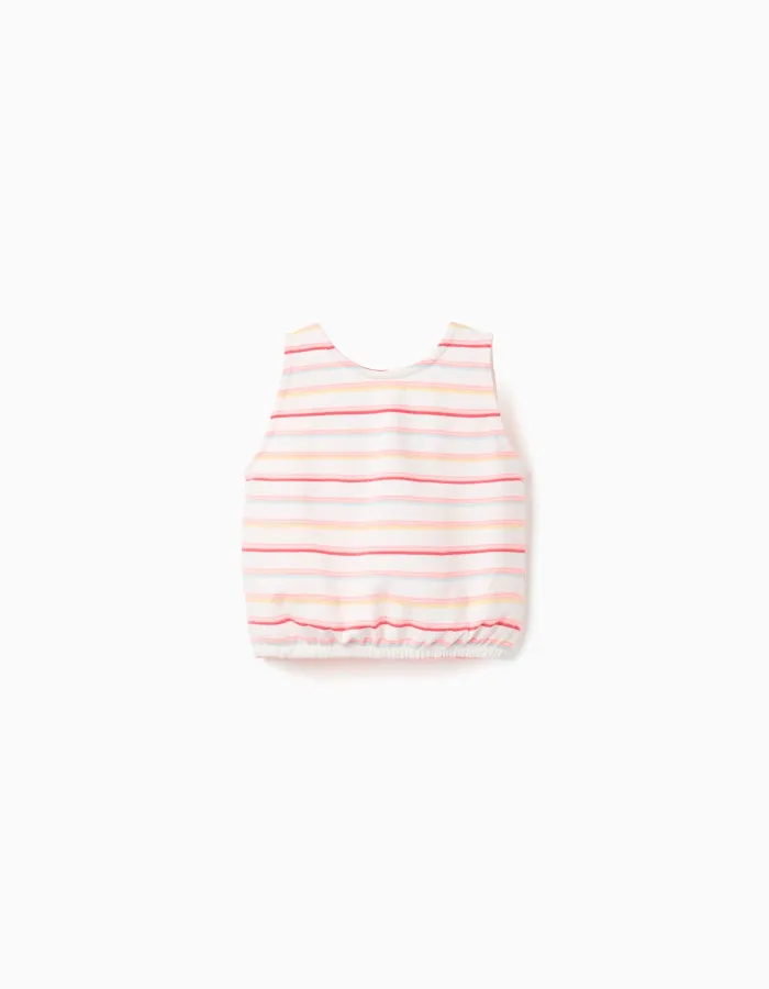 Sleeveless cotton top with stripes for girls, multicolour