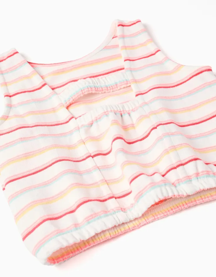 Sleeveless cotton top with stripes for girls, multicolour