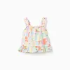 Sleeveless cotton top with colourful print for girls, multicolour