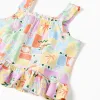 Sleeveless cotton top with colourful print for girls, multicolour