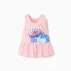 Sleeveless cotton top with Stitch print for girls, light pink