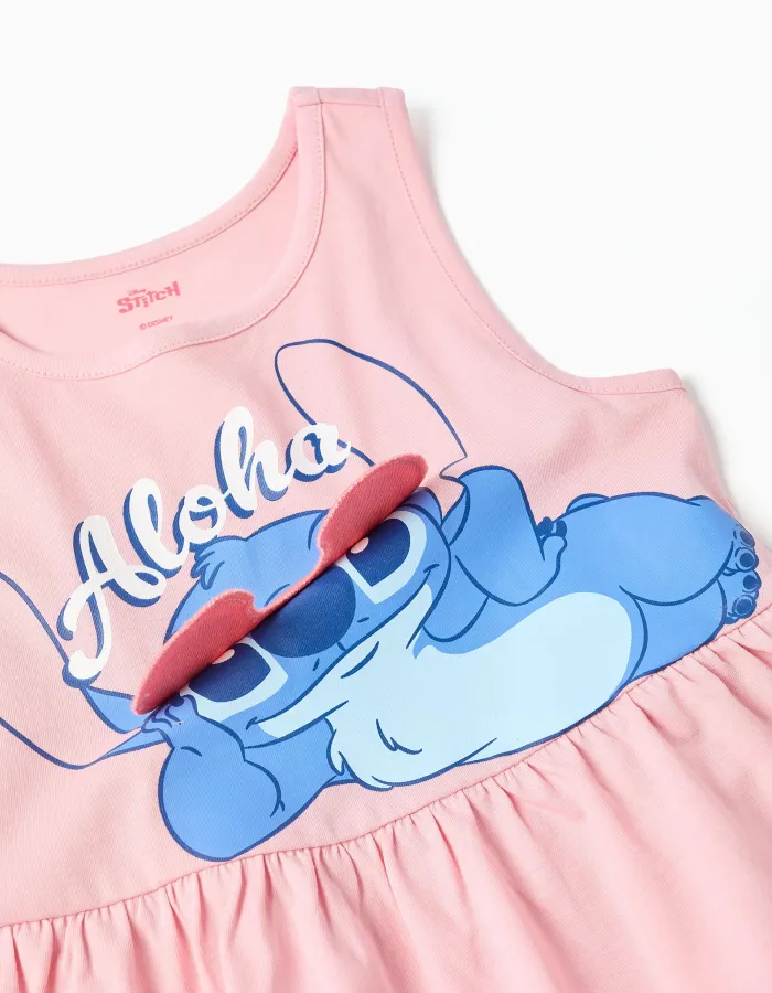 Sleeveless cotton top with Stitch print for girls, light pink