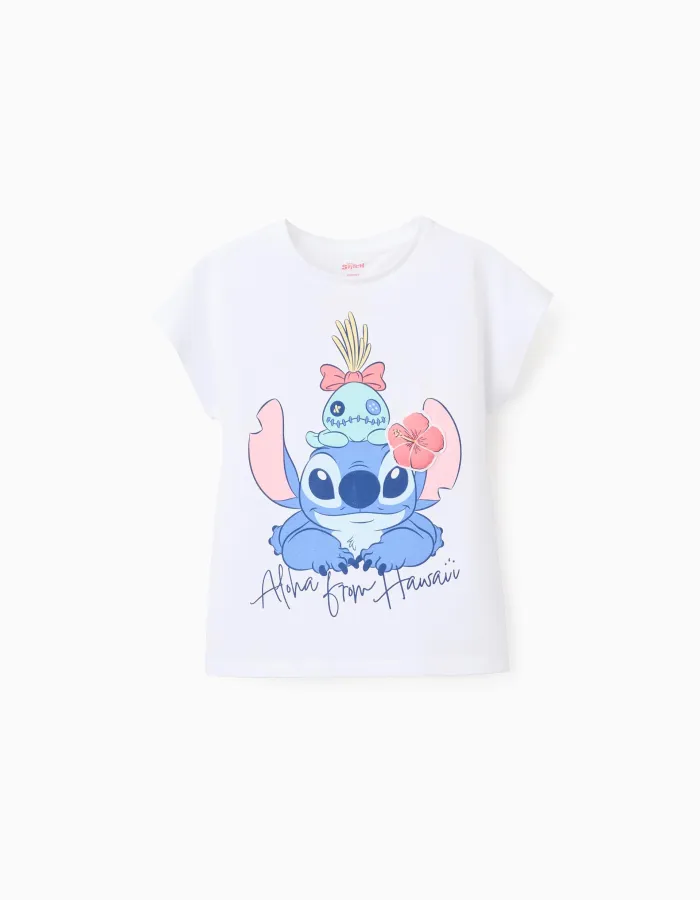 Cotton T-shirt with Stitch and Scrump print for girls, white