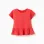 Cotton T-shirt with ruffled hem for girls, coral