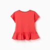 Cotton T-shirt with ruffled hem for girls, coral
