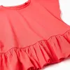 Cotton T-shirt with ruffled hem for girls, coral