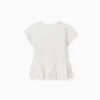 Cotton T-shirt with ruffled hem for girls, white