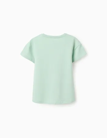 Cotton T-shirt with starfish print for girls, light green