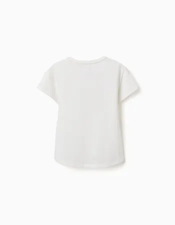 Cotton T-shirt with shell print and dropped shoulders for girls, white