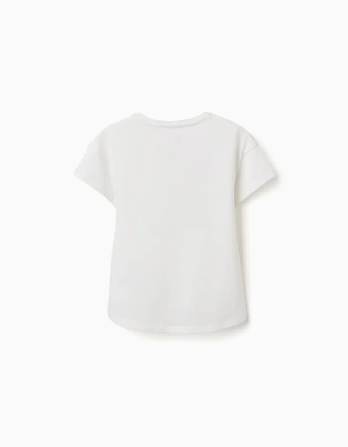 Cotton T-shirt with shell print and dropped shoulders for girls, white