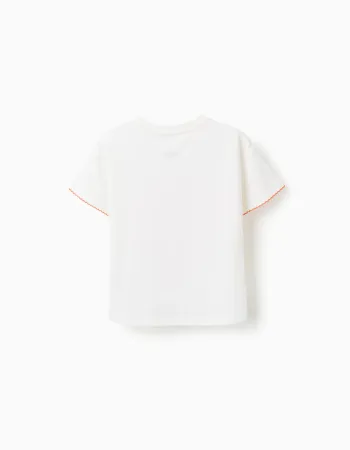 Cotton starfish T-shirt for girls, white/orange/green