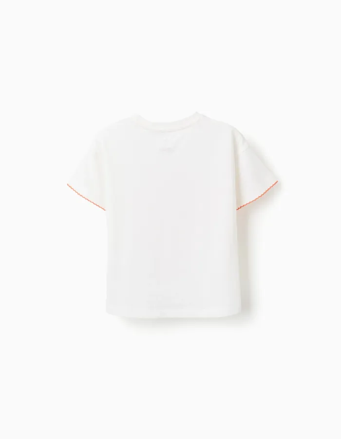 Cotton starfish T-shirt for girls, white/orange/green