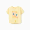 Cotton T-shirt with palm trees print and sequins for girls, yellow