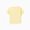 Cotton T-shirt with palm trees print and sequins for girls, yellow
