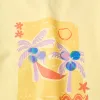 Cotton T-shirt with palm trees print and sequins for girls, yellow