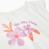 Cotton T-shirt with flower print and fringes for girls, white