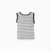 Sleeveless ribbed cotton top with stripes for girls, white/dark blue
