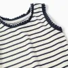 Sleeveless ribbed cotton top with stripes for girls, white/dark blue
