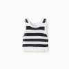 Sleeveless cotton knitted top with stripes for girls, white/dark blue