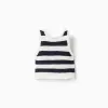 Sleeveless cotton knitted top with stripes for girls, white/dark blue