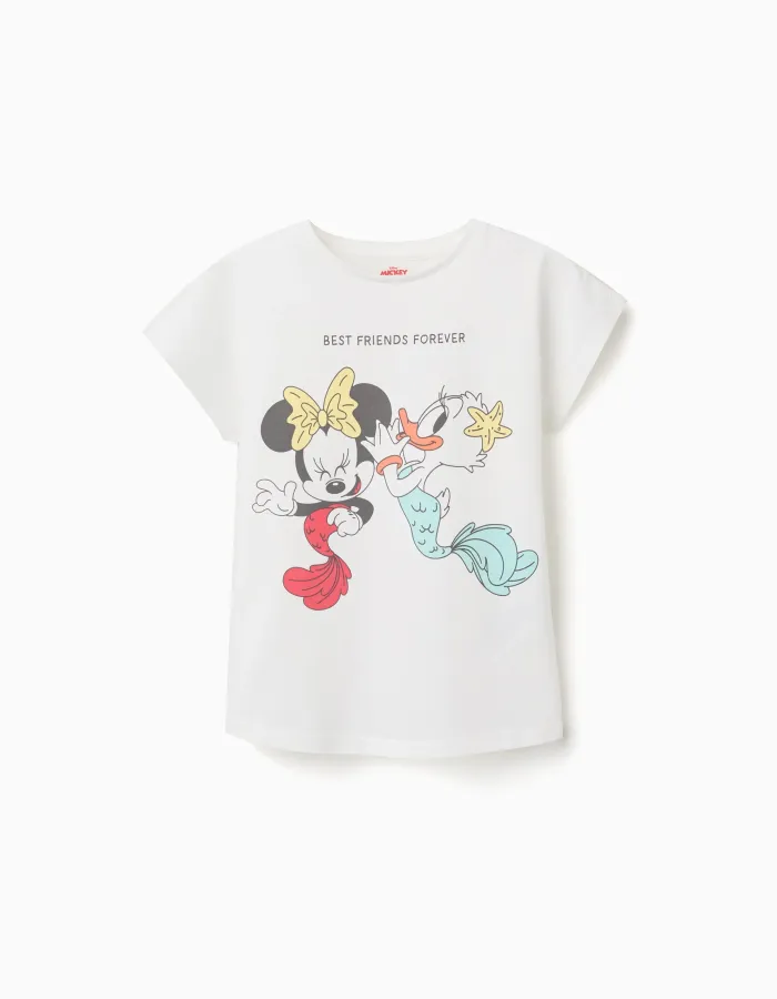 Cotton T-shirt with Minnie and Daisy print for girls, white