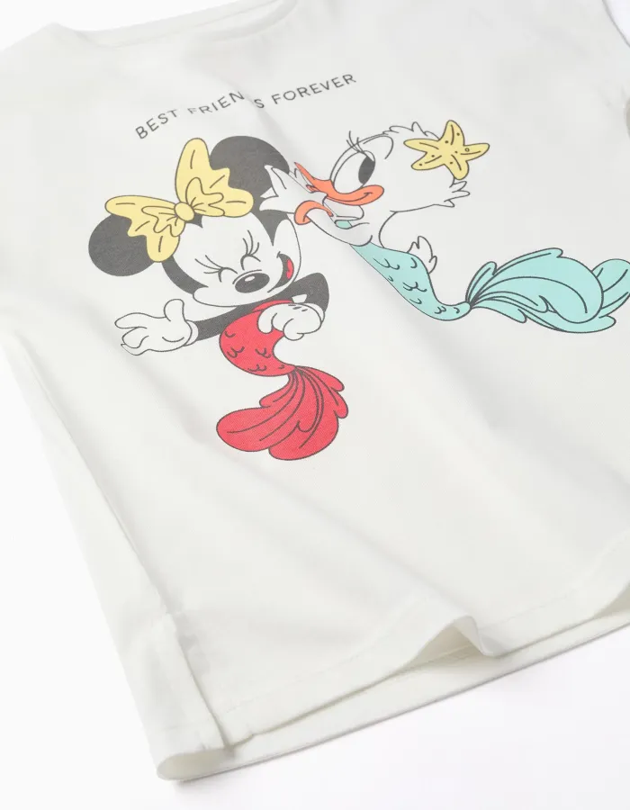 Cotton T-shirt with Minnie and Daisy print for girls, white