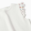 Ribbed cotton T-shirt with ruffled sleeves for girls, light beige