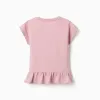 Cotton T-shirt with floral heart print for girls, pink