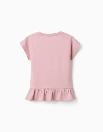 Cotton T-shirt with floral heart print for girls, pink