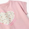 Cotton T-shirt with floral heart print for girls, pink