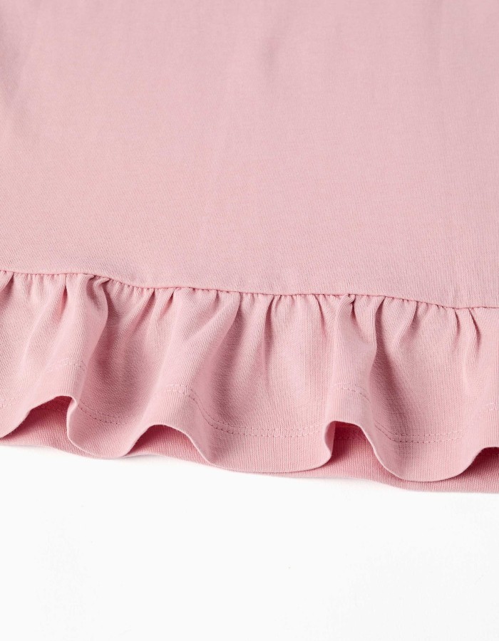 Cotton T-shirt with floral heart print for girls, pink