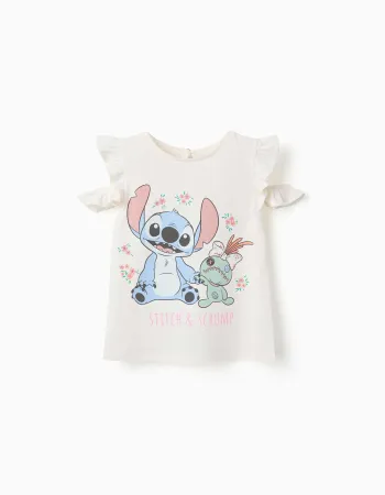 Cotton T-shirt with Stitch & Scrump print for girls, light beige