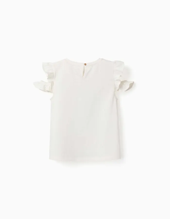 Cotton T-shirt with Stitch & Scrump print for girls, light beige