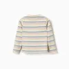 Long sleeve ribbed T-shirt with stripes for girls, multicolour