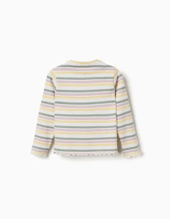 Long sleeve ribbed T-shirt with stripes for girls, multicolour
