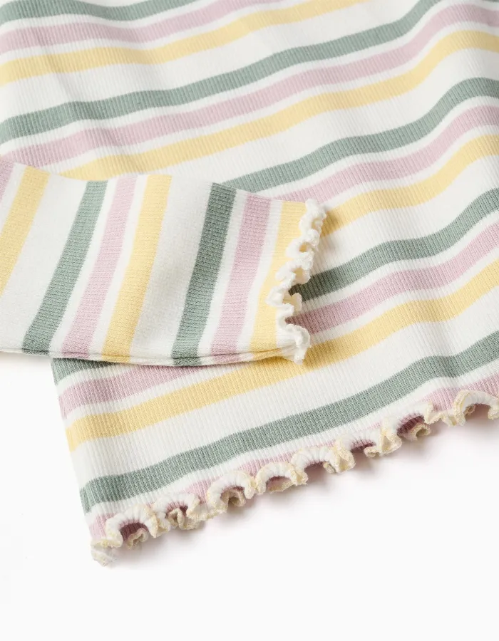 Long sleeve ribbed T-shirt with stripes for girls, multicolour