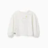 Long sleeve T-shirt with balloon sleeves and print for girls, white