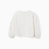 Long sleeve T-shirt with balloon sleeves and print for girls, white