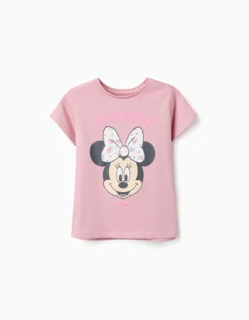Cotton T-shirt with Minnie print for girls, pink