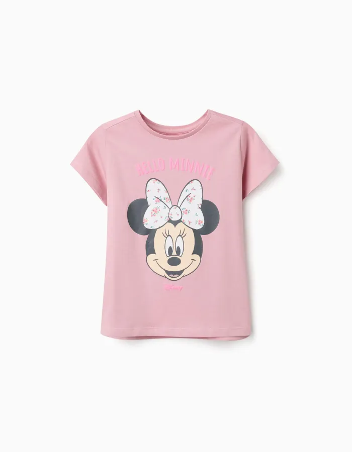 Cotton T-shirt with Minnie print for girls, pink