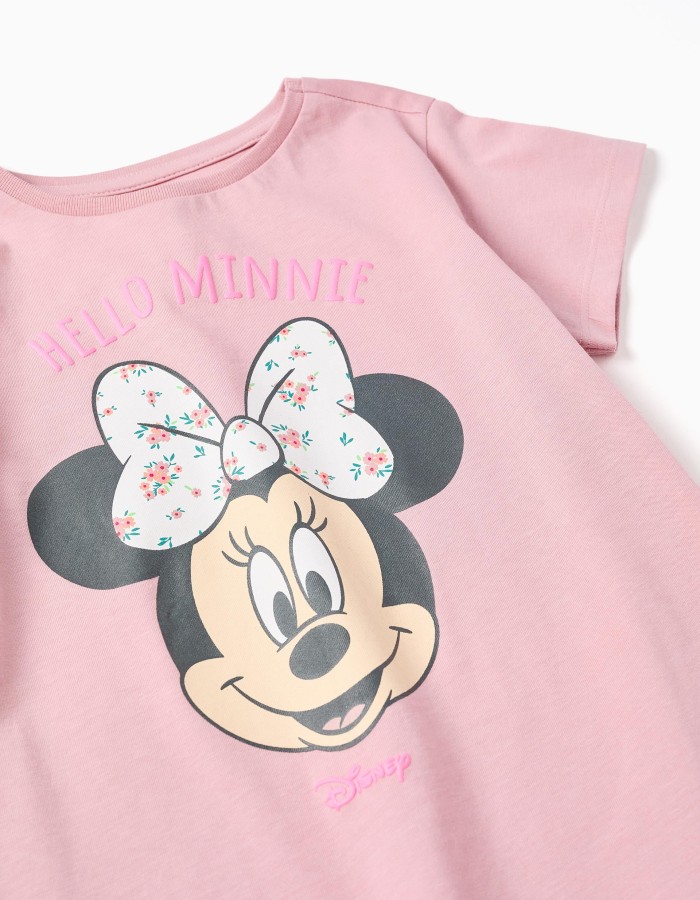 Cotton T-shirt with Minnie print for girls, pink