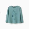 Long sleeve cotton T-shirt with Art and Nature print for girls, blue-green