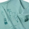 Long sleeve cotton T-shirt with Art and Nature print for girls, blue-green