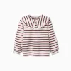 Long sleeve T-shirt with stripes for girls, white/pink/brown/blue