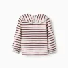 Long sleeve T-shirt with stripes for girls, white/pink/brown/blue