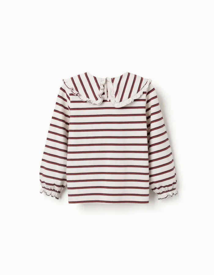 Long sleeve T-shirt with stripes for girls, white/pink/brown/blue