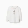 Long sleeve cotton T-shirt with flower vase print for girls, white