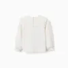 Cotton T-shirt with broderie anglaise maxi collar for girls, white